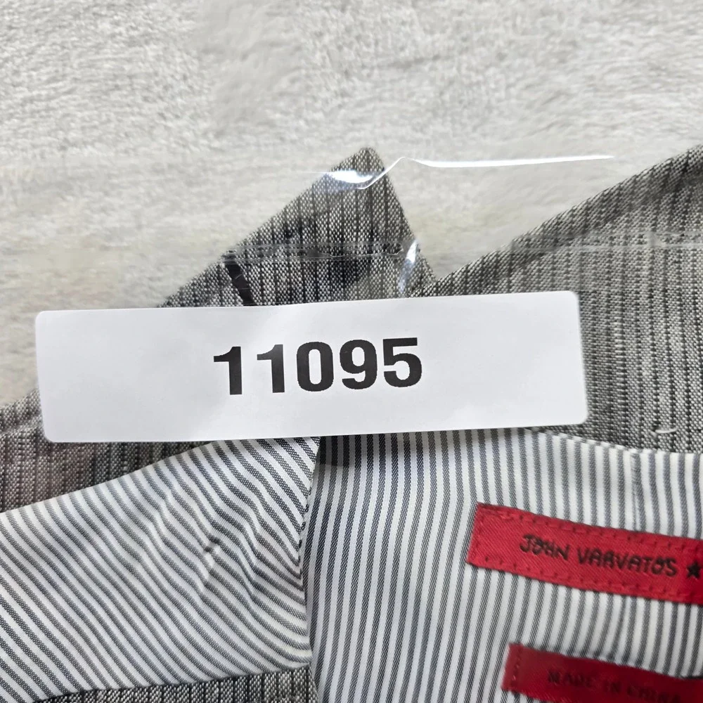 John Varvatos USA Vest Mens Small Grey White Pinstripe Linen Blend Waistcoat‎
